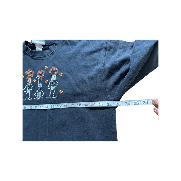 VTG Halloween "Boo" Skeleton Black Sweatshirt By Endless Designs Sun Faded Sz L - Picture 3 of 5